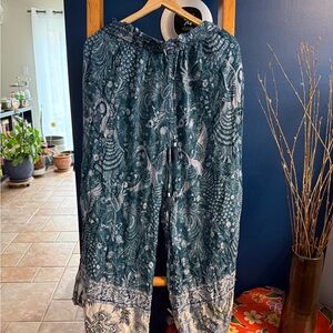 Anthropologie Teal and White Wide Leg Pants Sz s/m